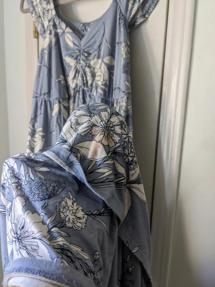 Isabel Maternity Postpartum Dress Floral Blue Long Maxi Cap Sleeve Sweetheart - Image 3 of 4