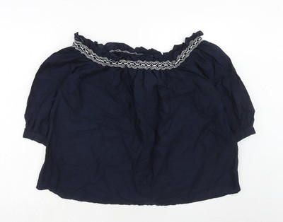 Marks and Spencer Damen Blau Baumwolle Basic Bluse Größe 8 U-Boot-Ausschnitt