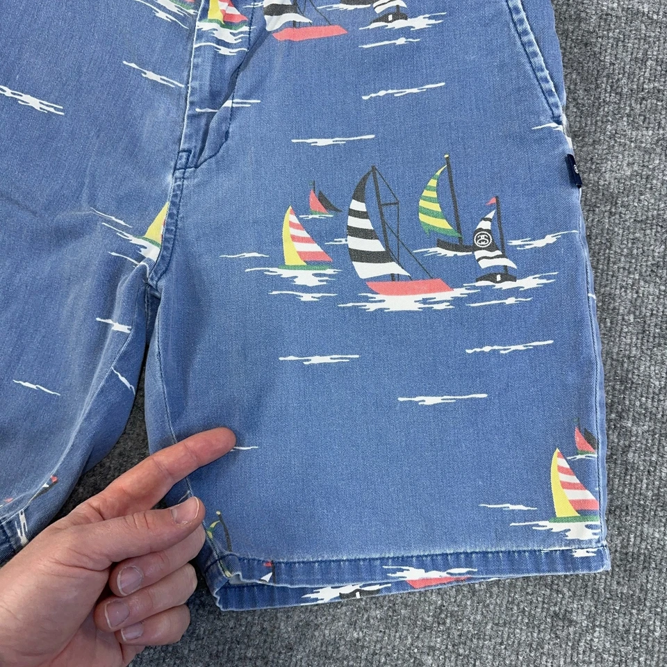 Stussy Shorts Men Size 30 Blue Sailboat Bermuda Chino Faded Vintage Y2K - Image 2 of 4
