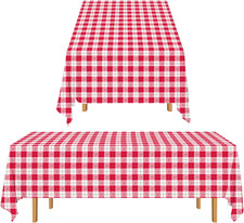 3PCS Red White Gingham Rectangular Waterproof Tablecloth 54X108Inch Disposable P