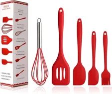 Red Silicone Kitchen Utensil Set Spatulas Whisk Brush Cooking Tools Gift