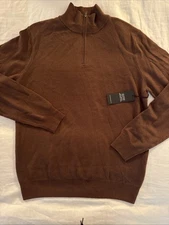 Christian Lacroix Sweater Mens Medium Brown Merino Wool 1/4 Zip Mock Neck NWT