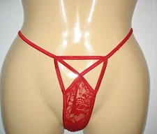 NEW - RED NYLON STRETCH LACE THONG PANTY - ONE SIZE