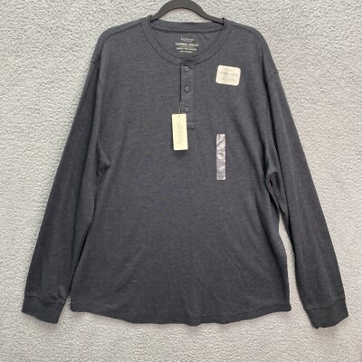 Sonoma Mens Thermal Henley Long Sleeve Shirt Layering Grey