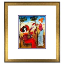 Moshe Leider, Framed Original Mixed Media Watercolor Painting, Hand Signed