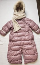 EUC Infant 7 A.M. Enfant Doudoune One-Piece Snowsuit Bunting Mauve w/scarf 6-12m