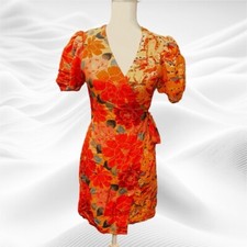 FARM Rio Anthro Floral Tropical Wrap Dress XS Orange Red Pink