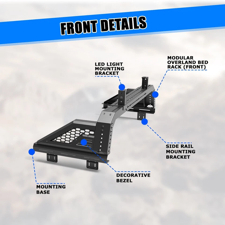 Universal Mid-Size Adjustable Roll Bar Bed Rack For Ford/Chevy/Toyota/Ram/GMC - Imagem 2 de 4