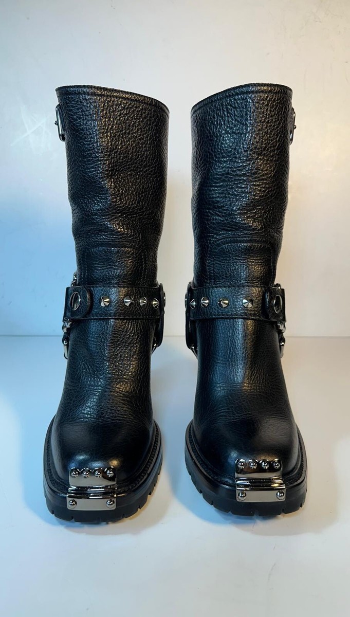 WOMEN MIU MIU by PRADA SHEARLING FUR LINED BOOTS BLACK EUR 37 ½