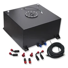 10 Gallon Aluminum Black Fuel Cell Gas Tank & Level Sender & Cap w/ Fuel Line