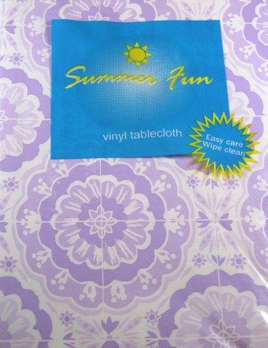 Bursting Medallions Flannel Back Vinyl Tablecloths Lavender / White 52 x 90 Obl - Picture 2 of 2
