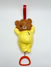 Vintage 1981 Fisher Price Teddy Bear Music Box Yellow Crib Toy Pull String WORKS