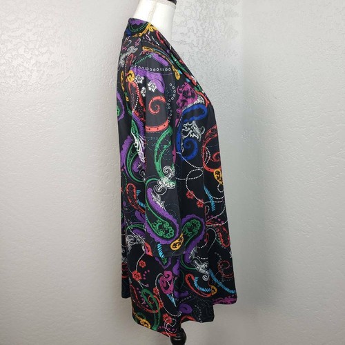 Slinky Brand Womens Open Front Cardigan Wrap Black Paisley Stretch Long Sleeve M - Picture 5 of 8