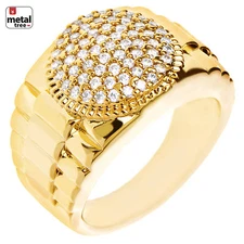 Men's Hip Hop 14k Gold Plated Hand Set CZ Band Round Top RX Band Pinky Ring