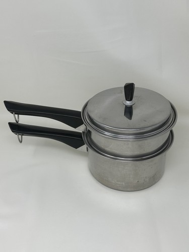 Caldaia Imperiale Doppia Acciaio Inox 1,5 Quart Con Coperchio Vintage - Foto 3 di 13