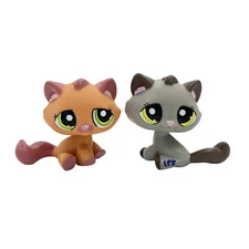 2pcs Littlest pet shop toys girls bobble head tabby cat #1710 and #2215