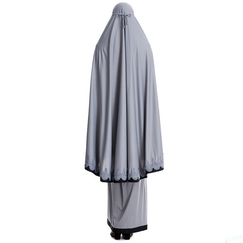 2pcs Women Prayer Dress Abaya Hijab Khimar Skirt Kaftan Dress Muslim Overhead - Picture 44 of 53