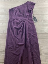 Adrianna Papell  One Shoulder Ruffle Dark Purple Pleat Size 6 Long Evening Gown