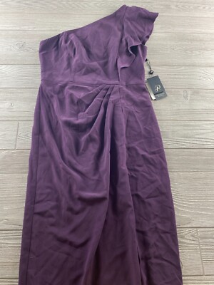 Adrianna Papell One Shoulder Ruffle Dark Purple Pleat Size 6 Long Evening  Gown | eBay