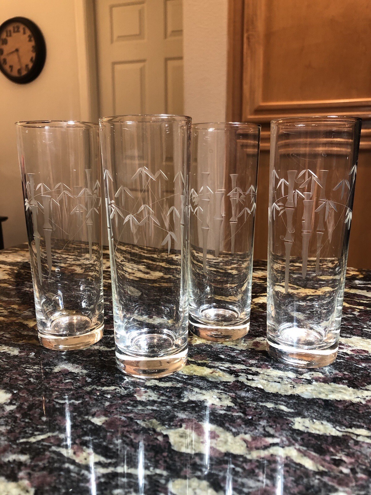 Noritake Sasaki BAMBOO Etched Tom Collins Glasses Set of 4 Mid