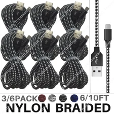 3/6Pack Lot For iPhone 13 14 12 11 USB Fast Charger Cable 10Ft 6Ft Charging Cord
