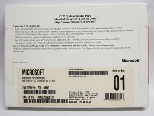 Windows 7 Pro FCQ-04649 64-bit OEM