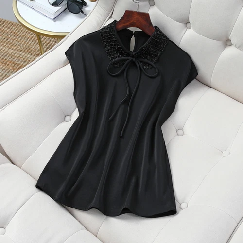Neu Mode Damen locker Puppenkragen Schleife Kurzarm Sommer Shirt Top - Bild 5 von 9