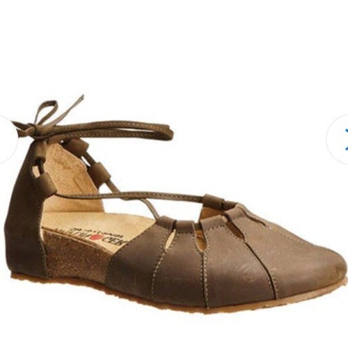 HAFLINGER Eva Wedge Ankle Wrap Lace Up Sandals Brown Khaki Leather sz 8 EUC