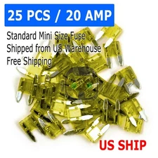 25 Mini Blade 20 Amp Fuse Assortment Auto Car Motorcycle SUV Fuses Kit APM ATM