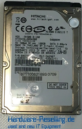HITACHI 160GB HTS545016B9A300 0A57911 2,5 ZOLL SATA
