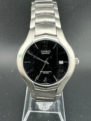 Casio Men's Black Dial Stainless Steel Date Black Dial 36mm Quartz Watch EF-107