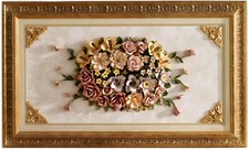 Wall plaque Floral Nature Still Blossom Embossed Capodimonte porcelain Landscape