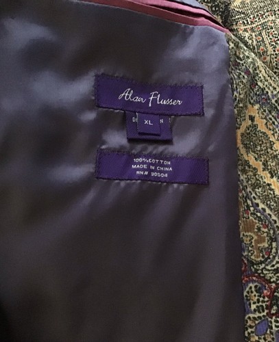 Alan Flusser Blazer Sport Coat Mens XL Tan Purple Paisley Corduroy Jacket - Picture 5 of 13