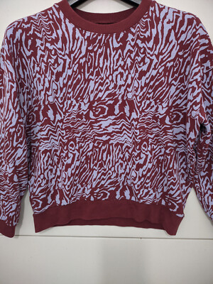 Madewell Sweatshirt Womens XS Maroon Tigerized Print Resourced Pullover Oversize