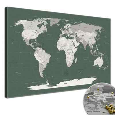 Lana KK  Slim Line Leinwandbild - World Map Green Smoke - Weltkarte, Pinnwand