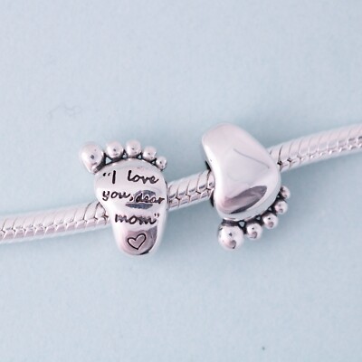 925 Sterling Silber Baby Fußabdruck Perle Charm für Armband