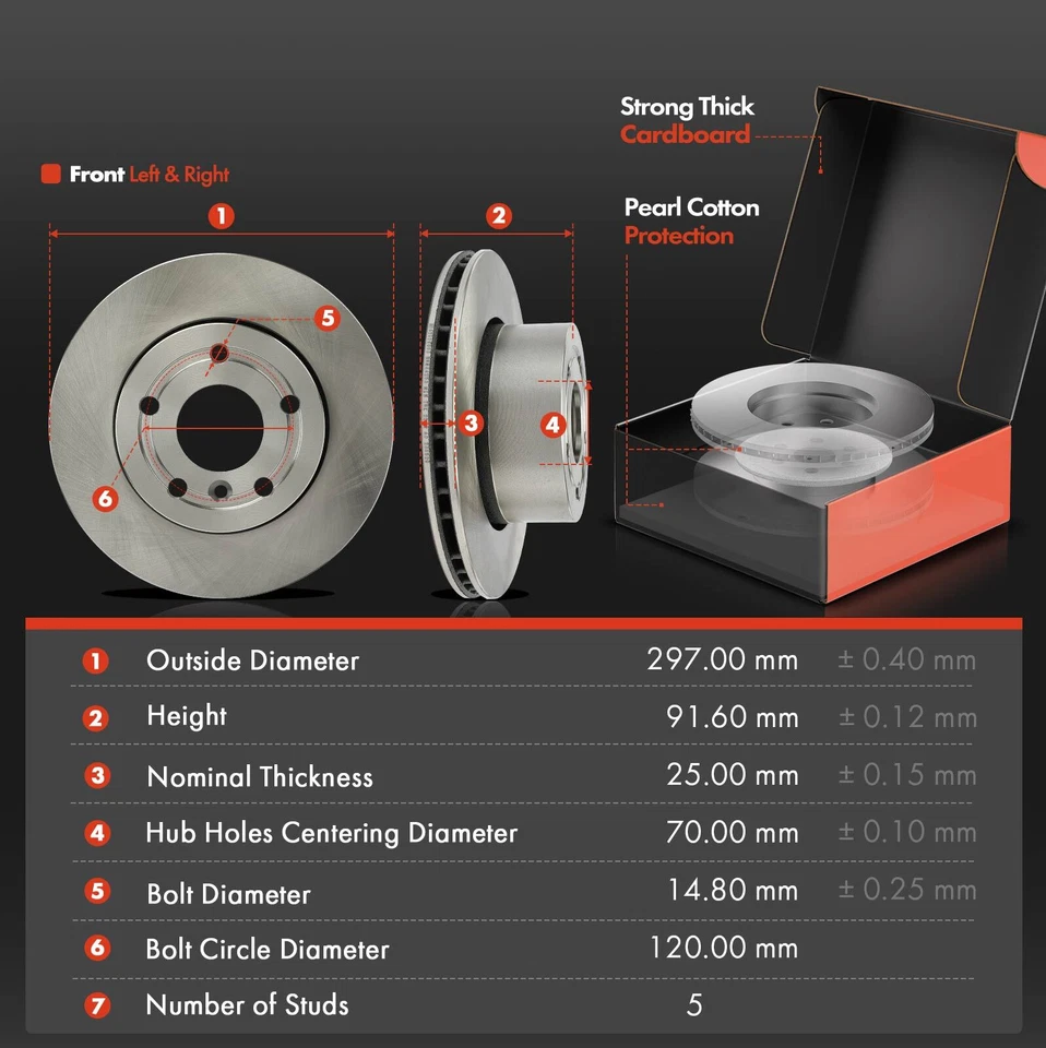 6x Front Disc Brake Rotors &Ceramic Brake Pad for Land Rover Discovery 1999-2004 - Image 2 of 4