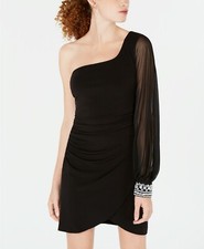 New Crystal Doll Juniors' One-Shoulder Bodycon Dress Black