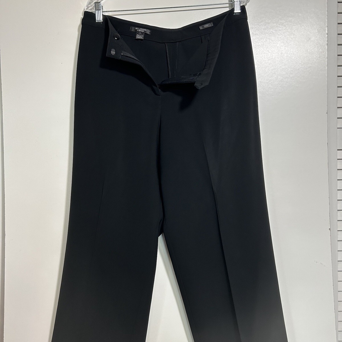 St. John Caviar Diana Crepe Pants Sz 14 Black Straight Leg Dress  display picture 1