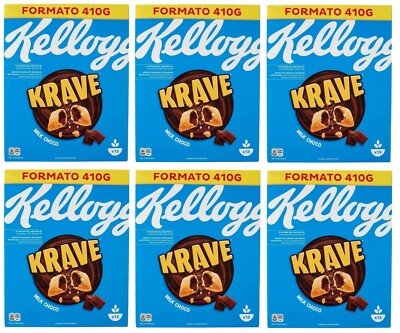 6x Kellogg's Krave Milk Choco Cerealien mit Milchschokoladenfüllung 410g