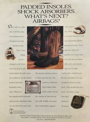 1993 Dan Post Cowboy Boots Original 1-Page Print Ad El Paso Texas