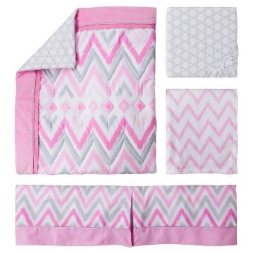Circo Pink Zzzz's 4pc Crib Bedding Set pink gray Chevron Baby Nursery Girl NEW