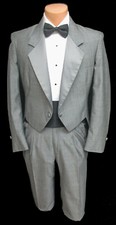 Boy's Size 4 Grey Raffinati Tuxedo Tailcoat with Satin Notch Lapels Long Tails