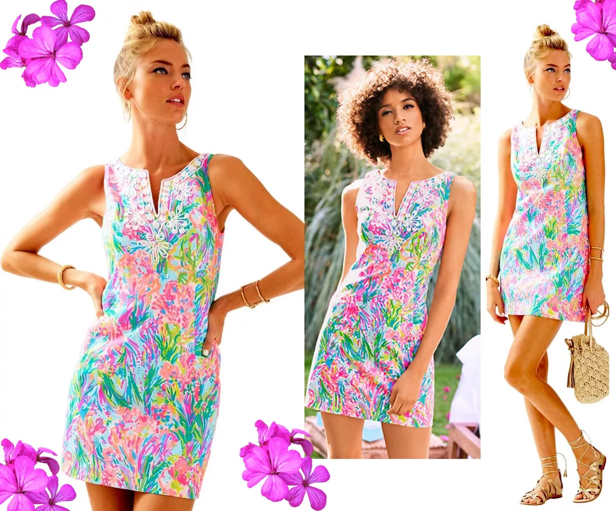 Lilly Pulitzer Gabby Fan Sea Pants Multi Corded Lace Detail Shift Dress 8  14 | eBay