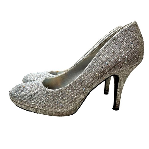 Hot Tomato Heels Womens 6.5 M Silver Bling Sparkle Rhinestone Pumps Prom Wedding - Picture 3 of 13