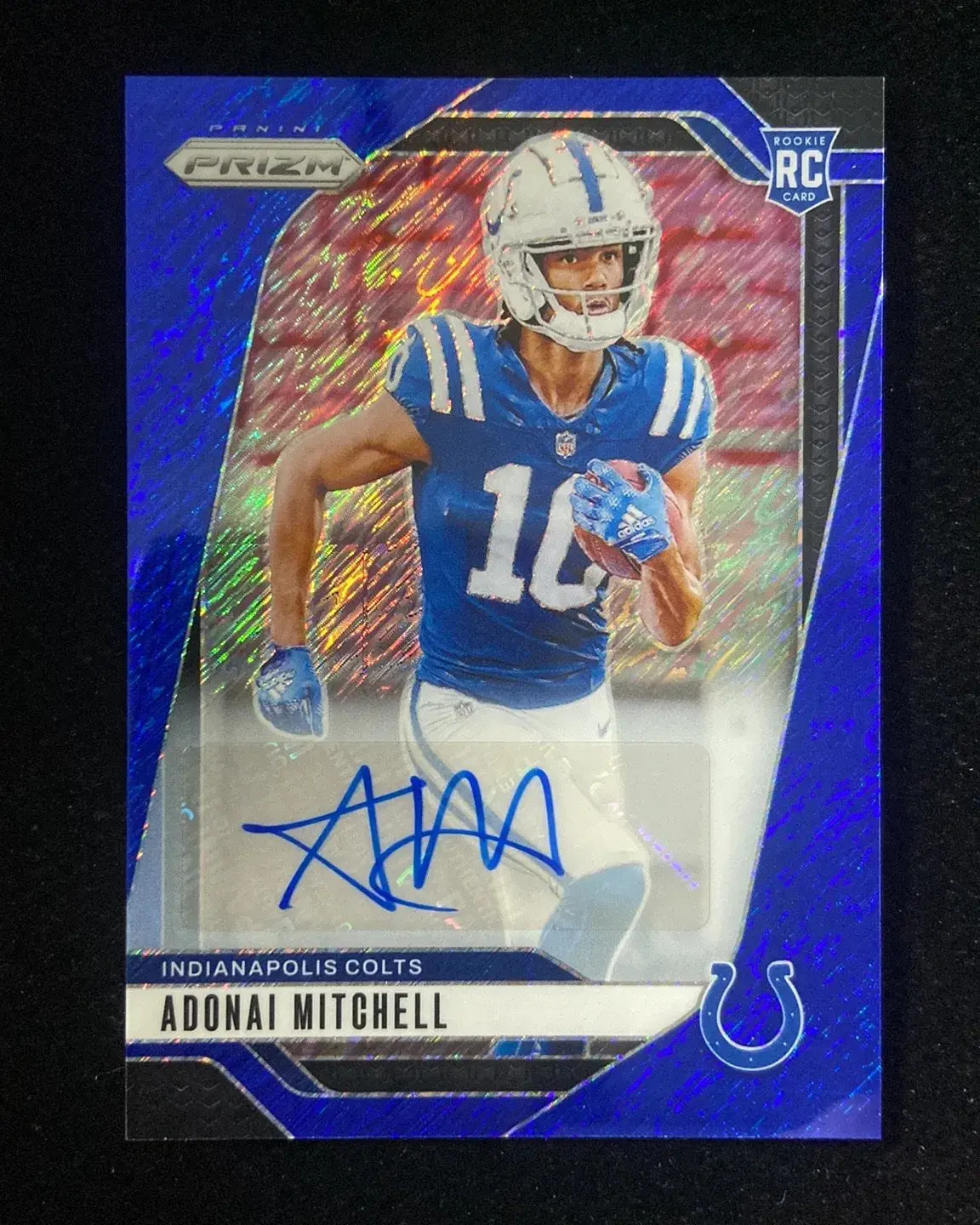 2024 Panini Prizm Blue Shimmer #303 Adonai Mitchell RC Auto 25/25 Colts HD