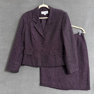 Sag Harbor Suit Set 16P Blazer 12P Skirt Purple Herringbone Career Work Office 