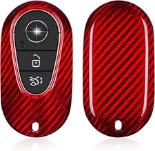 T-carbon Key Fob Cover Compatible with Mercedes Benz ,Real Glass Fiber Red
