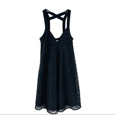 Rebecca Minkoff black sparkle silk dot cross designer evening wedding dress 0