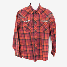 PBR Wrangler Pearl Snap Shirt Men XL Plaid Embroidered Western Rodeo